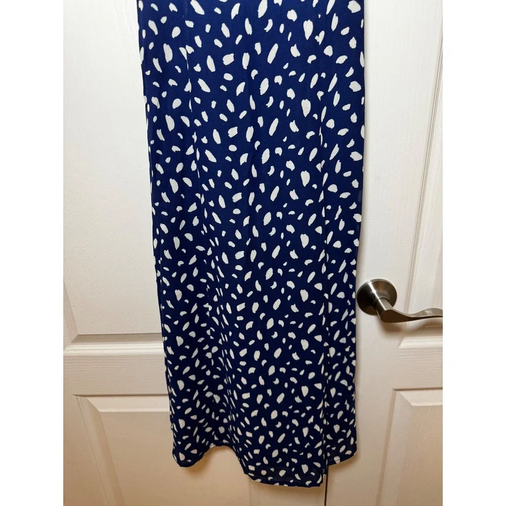 Reformation Juliette Midi Dress Blue White Polka Dot Slit Size 0